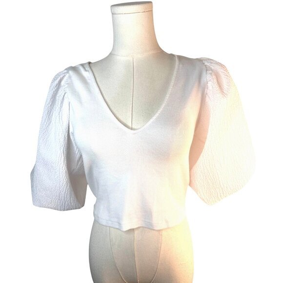 2/$30 ZARA Large White Puff Sleeve Crop Top - Picture 6 of 11